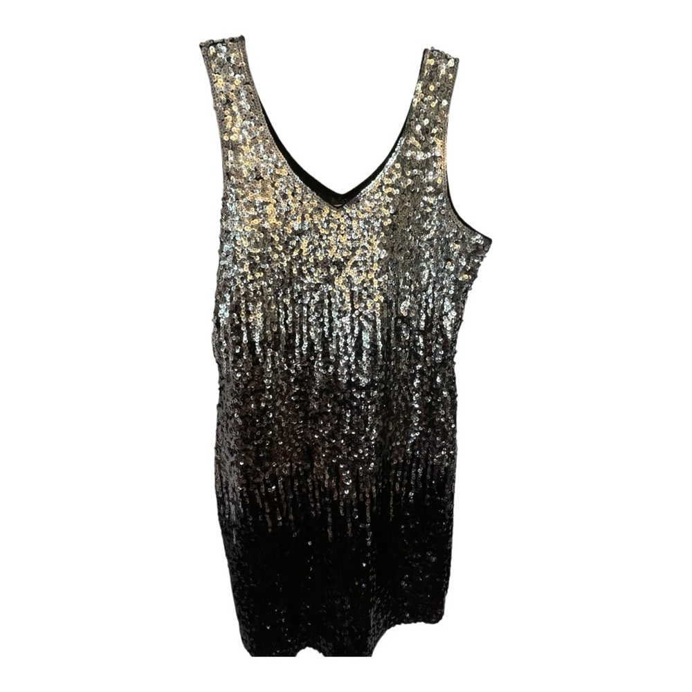 Silver and Black Sequin V-Neck Cocktail Mini Dress - Picture 2 of 5
